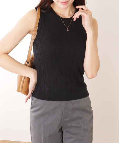 Lace Ladies(レースレディース)の「クルーネック ケーブル柄 ノースリーブ ニット トップス(ニット/セーター・レディース・ホワイト/ブラック/グリーン・FREE)」の14枚目の写真