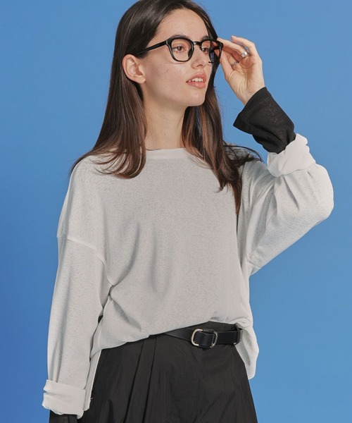 saloon(サルーン)の「SALOON(サルーン)/《再入荷・新色登場》シアーロンT【洗濯機洗い可】長袖(Tシャツ/カットソー・レディース・ホワイト/ライトグレー/ブラック/キャメル/ピンク/チャコールグレー・FREE)」の2枚目の写真