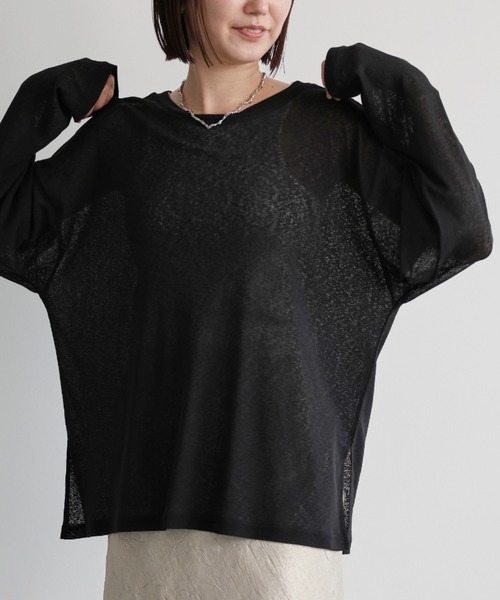 saloon(サルーン)の「SALOON(サルーン)/《再入荷・新色登場》シアーロンT【洗濯機洗い可】長袖(Tシャツ/カットソー・レディース・ホワイト/ライトグレー/ブラック/キャメル/ピンク/チャコールグレー・FREE)」の3枚目の写真