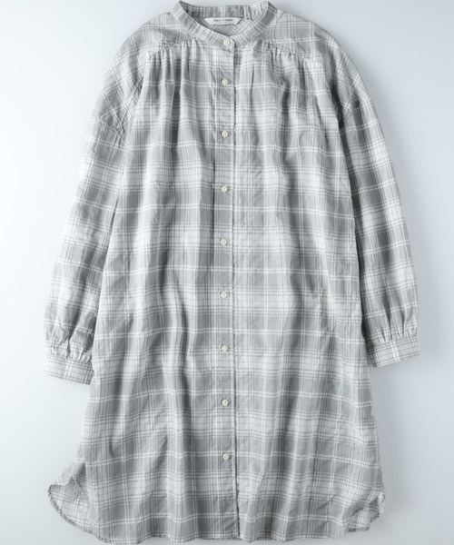 BACK NUMBER（バックナンバー）の「【BACK NUMBER】ライトポプリン長袖チェックワンピース（シャツワンピース・レディース・ホワイト×グレー/ホワイト×カーキブラウン・M/L/XL/S）」の13枚目の写真