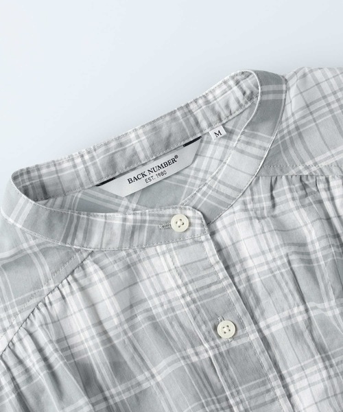 BACK NUMBER（バックナンバー）の「【BACK NUMBER】ライトポプリン長袖チェックワンピース（シャツワンピース・レディース・ホワイト×グレー/ホワイト×カーキブラウン・M/L/XL/S）」の15枚目の写真