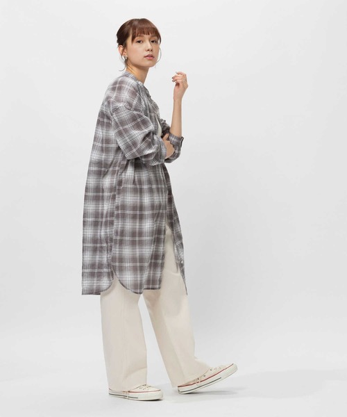 BACK NUMBER（バックナンバー）の「【BACK NUMBER】ライトポプリン長袖チェックワンピース（シャツワンピース・レディース・ホワイト×グレー/ホワイト×カーキブラウン・M/L/XL/S）」の5枚目の写真