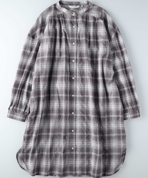 BACK NUMBER（バックナンバー）の「【BACK NUMBER】ライトポプリン長袖チェックワンピース（シャツワンピース・レディース・ホワイト×グレー/ホワイト×カーキブラウン・M/L/XL/S）」の12枚目の写真