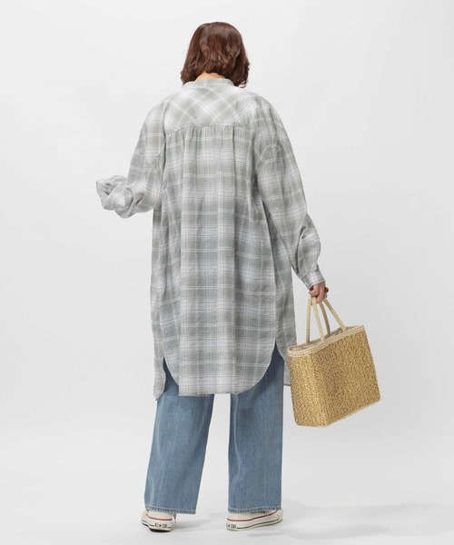 BACK NUMBER（バックナンバー）の「【BACK NUMBER】ライトポプリン長袖チェックワンピース（シャツワンピース・レディース・ホワイト×グレー/ホワイト×カーキブラウン・M/L/XL/S）」の11枚目の写真