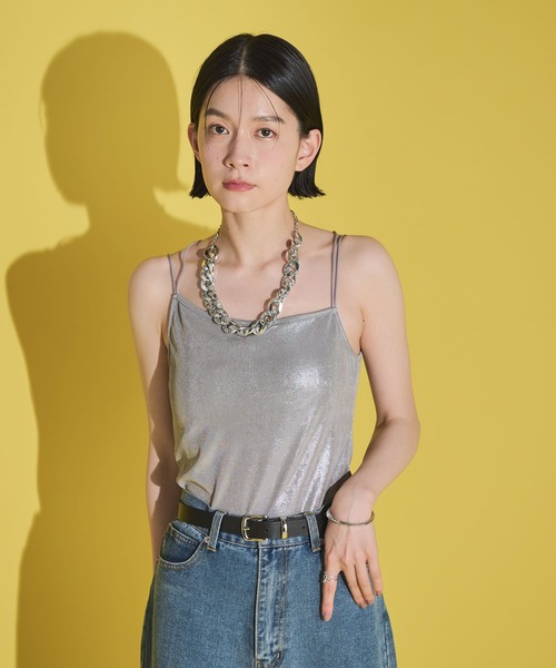 Shelly island(シェリーアイランド)の「メタリックアシメカップ付きキャミ(キャミソール・レディース・ブラック/ホワイト/ゴールド/シルバー・M)」の14枚目の写真