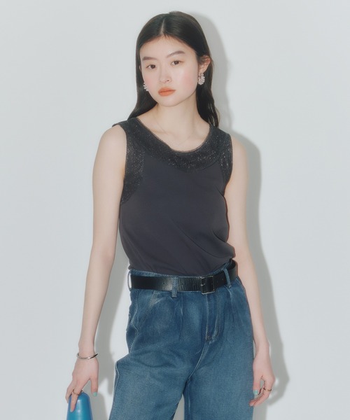 Vicente（ヴィセンテ）の「Glitter  switching tanktop（タンクトップ・レディース・ホワイト/チャコールグレー・FREE）」の11枚目の写真