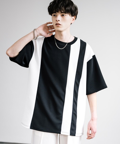 Rocky Monroe(ロッキーモンロー)の「梨地切替オーバーサイズ半袖Tシャツ(Tシャツ/カットソー・メンズ・ホワイト系1/ブラック/オフホワイト/ホワイト系/グレイッシュベージュ/ブラック系・L/M)」の12枚目の写真