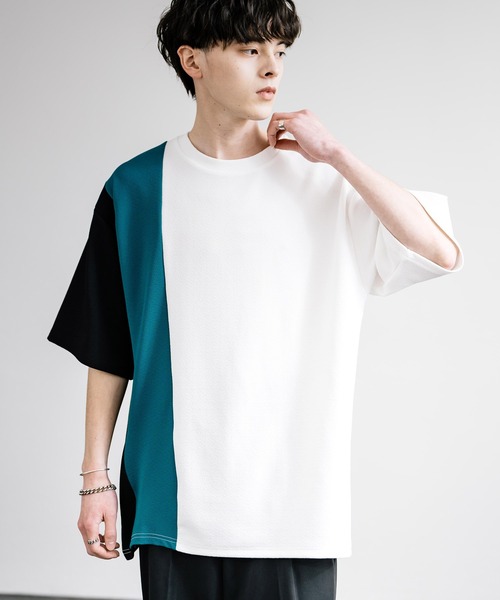 Rocky Monroe(ロッキーモンロー)の「梨地切替オーバーサイズ半袖Tシャツ(Tシャツ/カットソー・メンズ・ホワイト系1/ブラック/オフホワイト/ホワイト系/グレイッシュベージュ/ブラック系・L/M)」の19枚目の写真