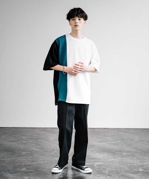 Rocky Monroe(ロッキーモンロー)の「梨地切替オーバーサイズ半袖Tシャツ(Tシャツ/カットソー・メンズ・ホワイト系1/ブラック/オフホワイト/ホワイト系/グレイッシュベージュ/ブラック系・L/M)」の17枚目の写真