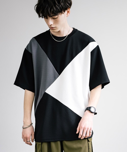 Rocky Monroe(ロッキーモンロー)の「梨地切替オーバーサイズ半袖Tシャツ(Tシャツ/カットソー・メンズ・ホワイト系1/ブラック/オフホワイト/ホワイト系/グレイッシュベージュ/ブラック系・L/M)」の8枚目の写真
