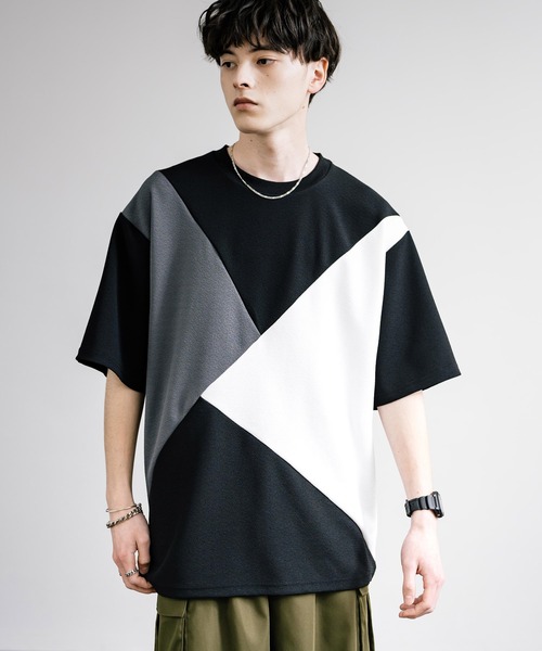 Rocky Monroe(ロッキーモンロー)の「梨地切替オーバーサイズ半袖Tシャツ(Tシャツ/カットソー・メンズ・ホワイト系1/ブラック/オフホワイト/ホワイト系/グレイッシュベージュ/ブラック系・L/M)」の7枚目の写真