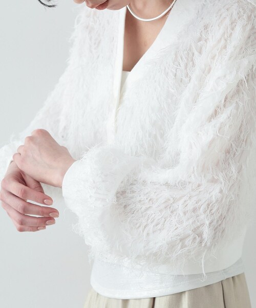 GALLEST（ギャレスト）の「◆シャギージャカードカーディガン（カーディガン/ボレロ・レディース・ブラック/ホワイト・38）」の7枚目の写真