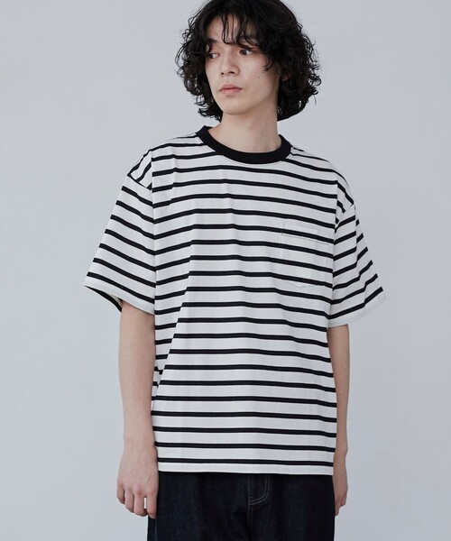 coen(コーエン)の「【WELLTECT】ボーダークルーネックTシャツ(Tシャツ/カットソー・メンズ・ブラック/ホワイト・S/M/L/XL)」の1枚目の写真