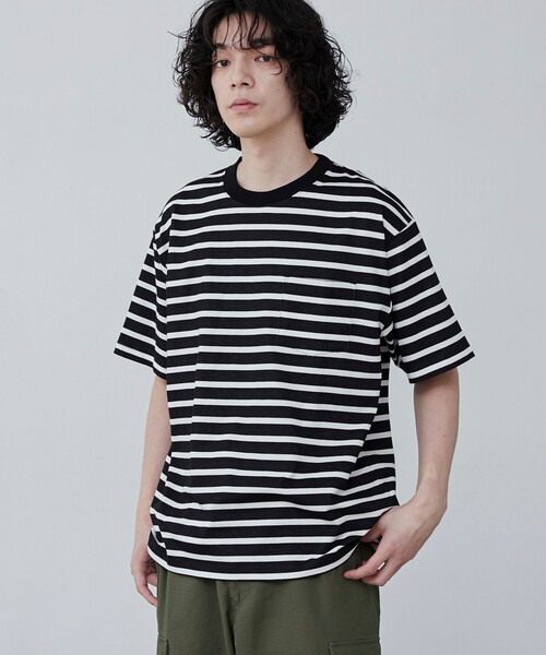 coen(コーエン)の「【WELLTECT】ボーダークルーネックTシャツ(Tシャツ/カットソー・メンズ・ブラック/ホワイト・S/M/L/XL)」の2枚目の写真