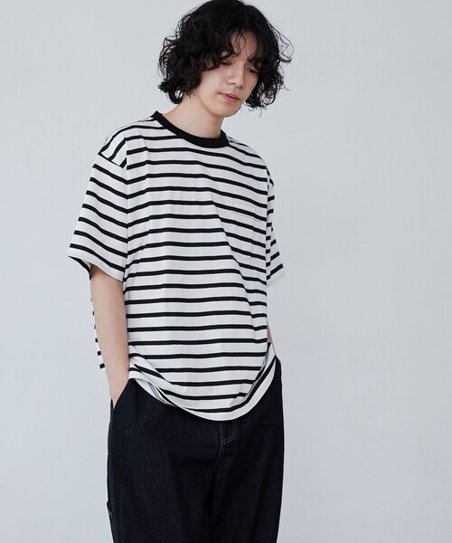 coen(コーエン)の「【WELLTECT】ボーダークルーネックTシャツ(Tシャツ/カットソー・メンズ・ブラック/ホワイト・S/M/L/XL)」の3枚目の写真