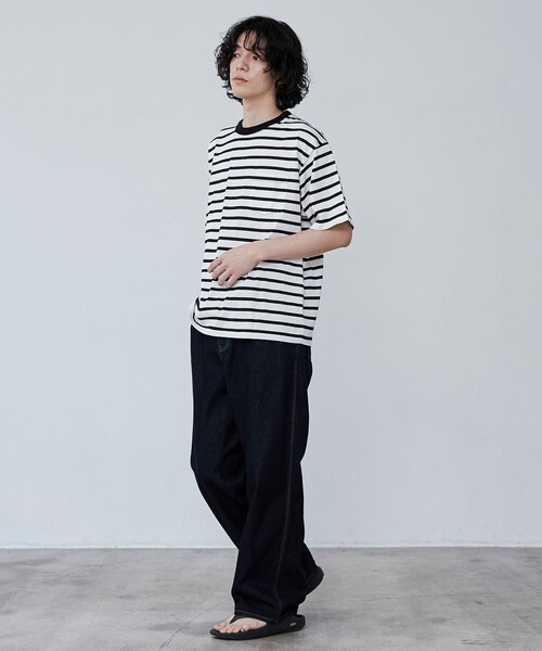 coen(コーエン)の「【WELLTECT】ボーダークルーネックTシャツ(Tシャツ/カットソー・メンズ・ブラック/ホワイト・S/M/L/XL)」の4枚目の写真