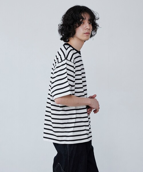 coen(コーエン)の「【WELLTECT】ボーダークルーネックTシャツ(Tシャツ/カットソー・メンズ・ブラック/ホワイト・S/M/L/XL)」の5枚目の写真