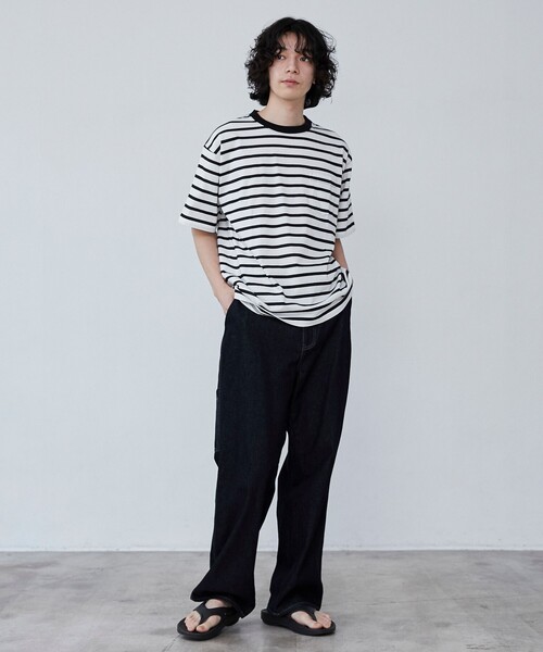 coen(コーエン)の「【WELLTECT】ボーダークルーネックTシャツ(Tシャツ/カットソー・メンズ・ブラック/ホワイト・S/M/L/XL)」の6枚目の写真