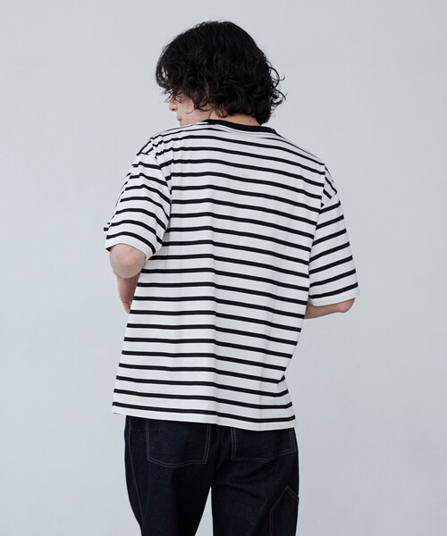 coen(コーエン)の「【WELLTECT】ボーダークルーネックTシャツ(Tシャツ/カットソー・メンズ・ブラック/ホワイト・S/M/L/XL)」の7枚目の写真