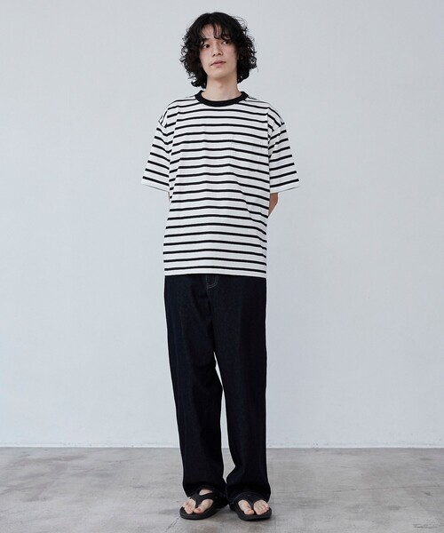 coen(コーエン)の「【WELLTECT】ボーダークルーネックTシャツ(Tシャツ/カットソー・メンズ・ブラック/ホワイト・S/M/L/XL)」の8枚目の写真