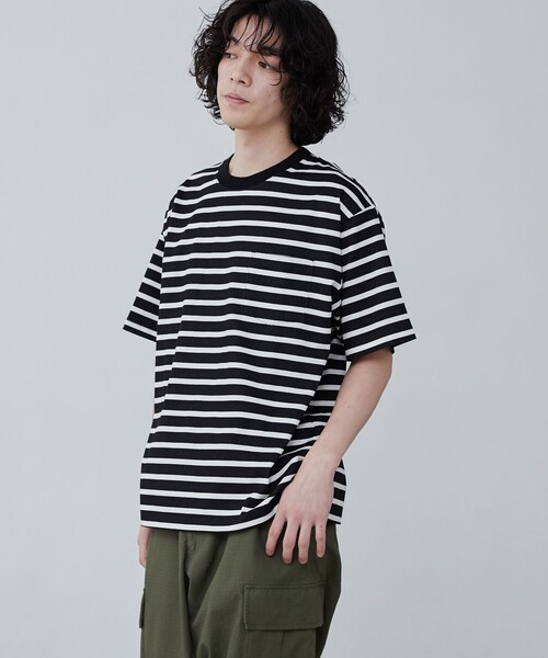 coen(コーエン)の「【WELLTECT】ボーダークルーネックTシャツ(Tシャツ/カットソー・メンズ・ブラック/ホワイト・S/M/L/XL)」の9枚目の写真