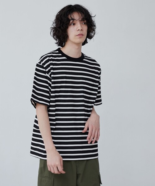 coen(コーエン)の「【WELLTECT】ボーダークルーネックTシャツ(Tシャツ/カットソー・メンズ・ブラック/ホワイト・S/M/L/XL)」の11枚目の写真