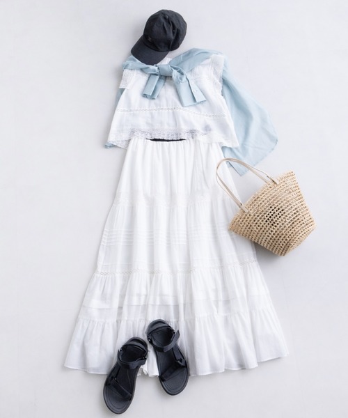 JILL STUART(ジルスチュアート)の「◆コットンレース×ローンコンビスカート(スカート・レディース・ブラック/ホワイト・2/4)」の1枚目の写真