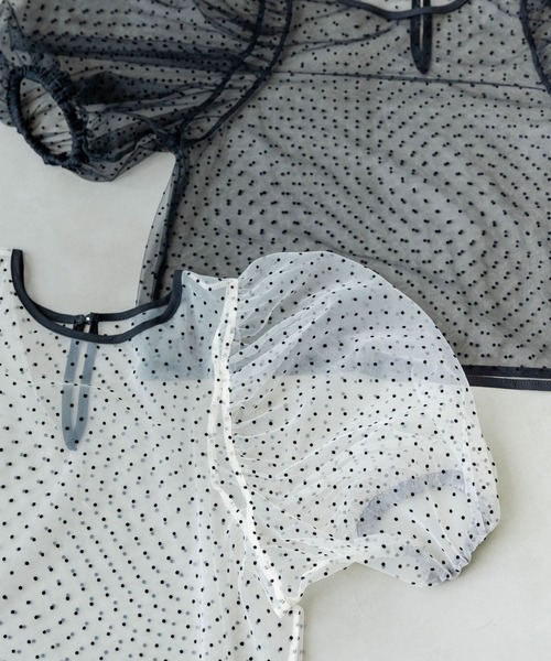 rectangle（レクタングル）の「ドット＆ハート柄シアーチュールトップス（シャツ/ブラウス・レディース・ブラック系1/ブラック系2/ホワイト系2/ホワイト系1・FREE）」の5枚目の写真