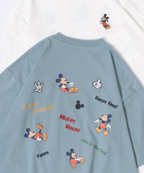 Disney(ディズニー)の「Disney/ディズニー Mickey Mouse/ミッキーマウス オーバーサイズ バックプリント ワンポイント刺繍 半袖Tシャツ/レディース メンズ(Tシャツ/カットソー・レディース・グレイッシュブルー/ブラック系その他/ホワイト系その他・M/L/LL)」の3枚目の写真