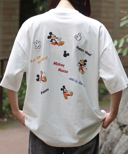 Disney(ディズニー)の「Disney/ディズニー Mickey Mouse/ミッキーマウス オーバーサイズ バックプリント ワンポイント刺繍 半袖Tシャツ/レディース メンズ(Tシャツ/カットソー・レディース・グレイッシュブルー/ブラック系その他/ホワイト系その他・M/L/LL)」の5枚目の写真
