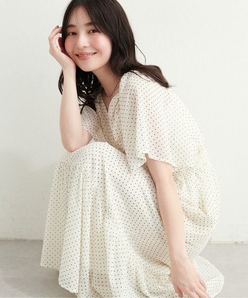 人気✨　エストネーション カシュクールワンピース リボン フレア ベージュ М 人気✨ エストネーション カシュクールワンピース リボン フレア