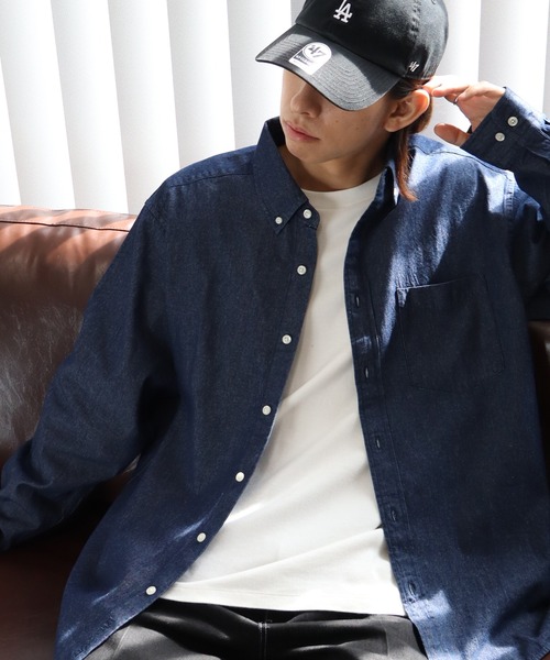 LYLE&SCOTT(ライルアンドスコット)の「【LYLE&SCOTT/ライルアンドスコット】デニム生地 ボタンダウン 長袖シャツ(シャツ/ブラウス・メンズ・ネイビー/サックスブルー・M/L/LL)」の13枚目の写真