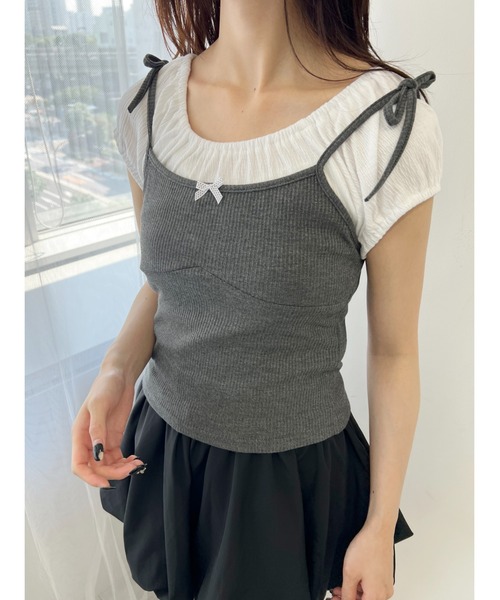 PHILLY（フィリー）の「【PHILLY】キャミレイヤードデザインTシャツ（Tシャツ/カットソー・レディース・グレー/チャコールグレー・FREE）」の9枚目の写真