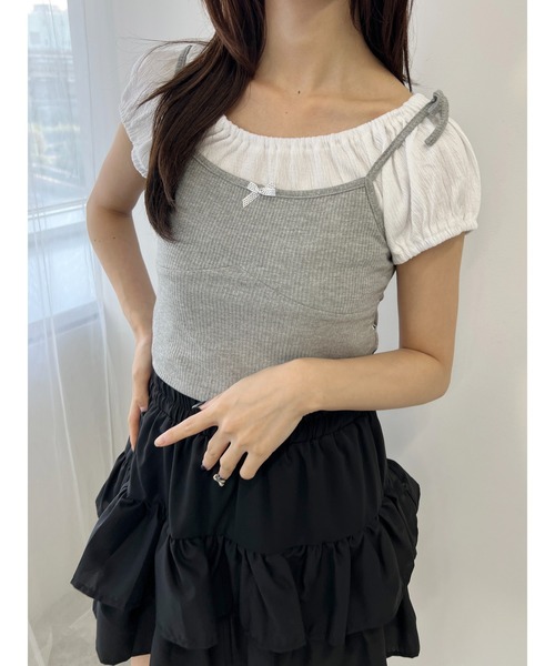 PHILLY（フィリー）の「【PHILLY】キャミレイヤードデザインTシャツ（Tシャツ/カットソー・レディース・グレー/チャコールグレー・FREE）」の4枚目の写真