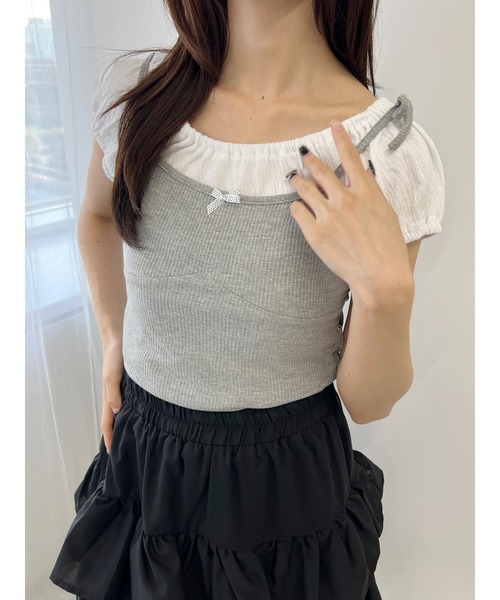 PHILLY（フィリー）の「【PHILLY】キャミレイヤードデザインTシャツ（Tシャツ/カットソー・レディース・グレー/チャコールグレー・FREE）」の3枚目の写真
