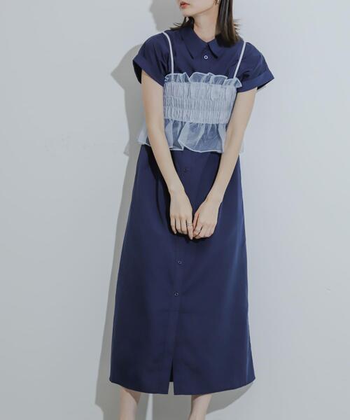 SENSE OF PLACE by URBAN RESEARCH(センスオブプレイスバイアーバンリサーチ)の「ビスチェセットフレンチスリーブワンピース(ワンピース・レディース・ネイビー/ライトブルー/チャコールグレー・ONE/S)」の3枚目の写真