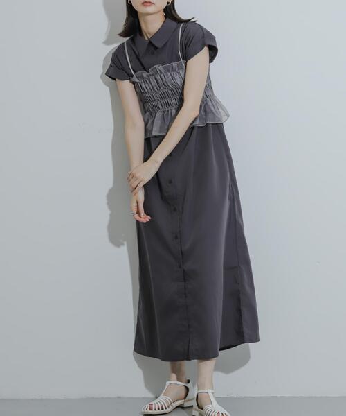 SENSE OF PLACE by URBAN RESEARCH(センスオブプレイスバイアーバンリサーチ)の「ビスチェセットフレンチスリーブワンピース(ワンピース・レディース・ネイビー/ライトブルー/チャコールグレー・ONE/S)」の2枚目の写真