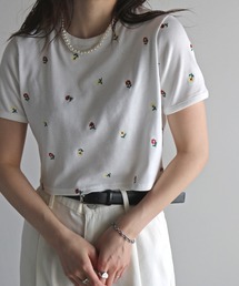 総柄刺繍テレコTシャツ