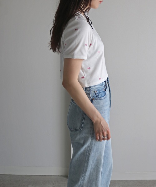 COURO（コウロ）の「総柄刺繍テレコＴシャツ（Tシャツ/カットソー・レディース・ホワイト系/ホワイト系1/ホワイト系2/ホワイト系3/ホワイト系4/ホワイト系5・FREE）」の16枚目の写真