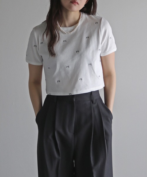 COURO（コウロ）の「総柄刺繍テレコＴシャツ（Tシャツ/カットソー・レディース・ホワイト系/ホワイト系1/ホワイト系2/ホワイト系3/ホワイト系4/ホワイト系5・FREE）」の19枚目の写真