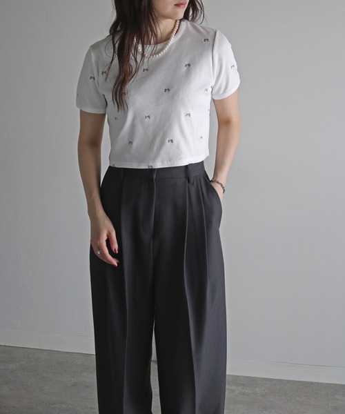 COURO（コウロ）の「総柄刺繍テレコＴシャツ（Tシャツ/カットソー・レディース・ホワイト系/ホワイト系1/ホワイト系2/ホワイト系3/ホワイト系4/ホワイト系5・FREE）」の20枚目の写真