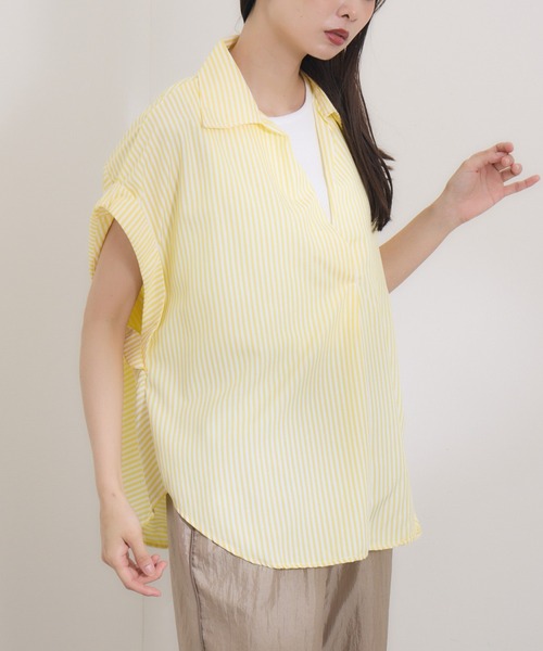 KATHARINE ROSS（キャサリンロス）の「【KATHARINE ROSS】ストライプスキッパーシャツ（シャツ/ブラウス・レディース・イエロー/グリーン/ブルー/グレー・MEDIUM）」の4枚目の写真