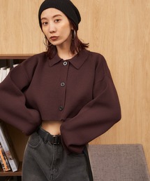 クロップドニットポロカーディガン