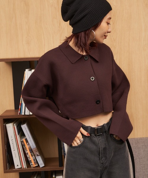 Auntie Rosa Holiday（アンティローザホリデー）の「クロップドニットポロカーディガン（カーディガン/ボレロ・レディース・ブラウン/ブラック・FREE）」の5枚目の写真