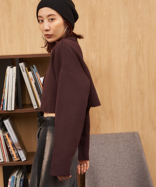 Auntie Rosa Holiday（アンティローザホリデー）の「クロップドニットポロカーディガン（カーディガン/ボレロ・レディース・ブラウン/ブラック・FREE）」の7枚目の写真