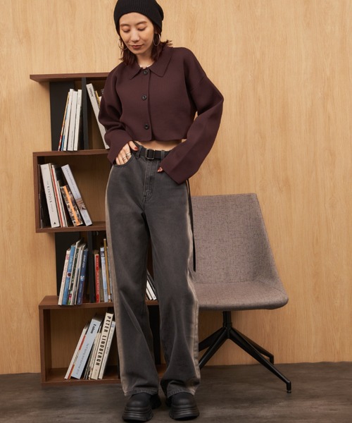 Auntie Rosa Holiday（アンティローザホリデー）の「クロップドニットポロカーディガン（カーディガン/ボレロ・レディース・ブラウン/ブラック・FREE）」の10枚目の写真