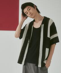LUCY/メッシュストライプニットカーディガン