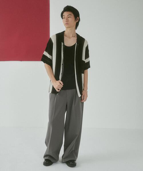 LUCY(ルーシー)の「LUCY/メッシュストライプニットカーディガン(シャツ/ブラウス・メンズ・ブラック/ダークグレー・LARGE/MEDIUM)」の3枚目の写真