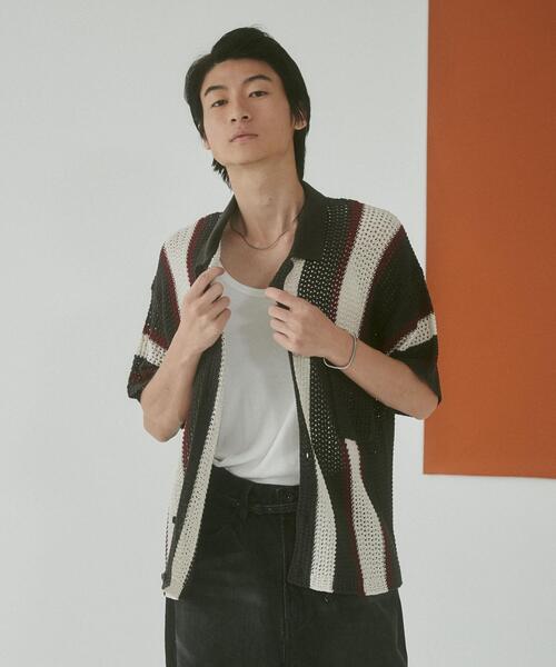 LUCY(ルーシー)の「LUCY/メッシュストライプニットカーディガン(シャツ/ブラウス・メンズ・ブラック/ダークグレー・LARGE/MEDIUM)」の14枚目の写真
