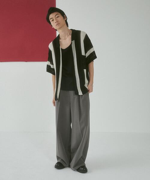 LUCY(ルーシー)の「LUCY/メッシュストライプニットカーディガン(シャツ/ブラウス・メンズ・ブラック/ダークグレー・LARGE/MEDIUM)」の8枚目の写真